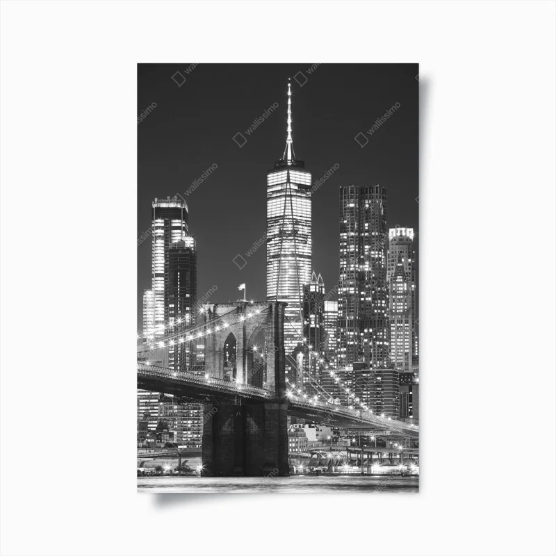 Póster nocturno de Brooklyn y Manhattan