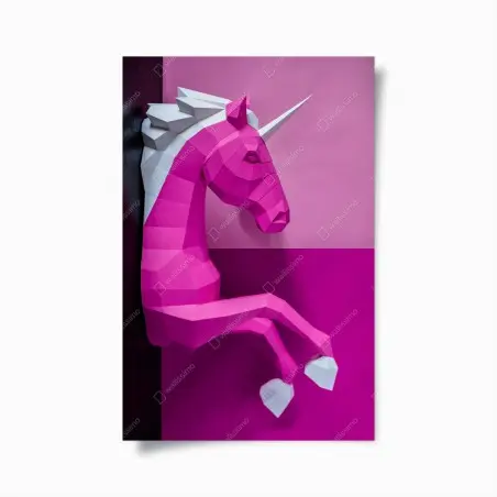 Póster unicornio geométrico en tonos fucsia – Pixers®