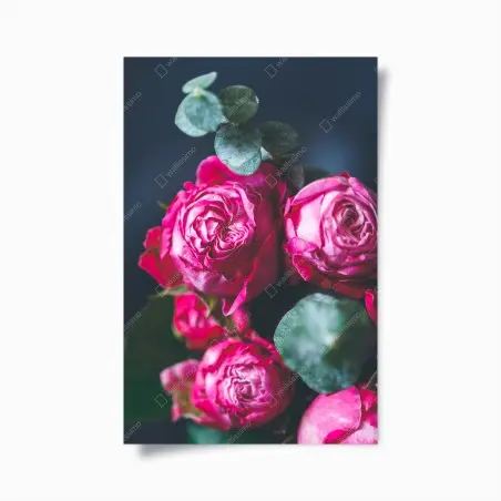 Póster ramo de rosas rosa intenso sobre fondo azul – Pixers®