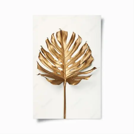 Póster hoja monstera dorada sobre fondo blanco – Pixers®