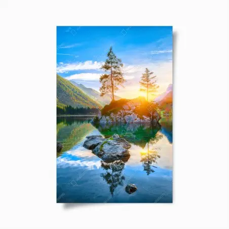Póster puesta de sol otoñal en Hintersee, Alpes de Baviera – Pixers®
