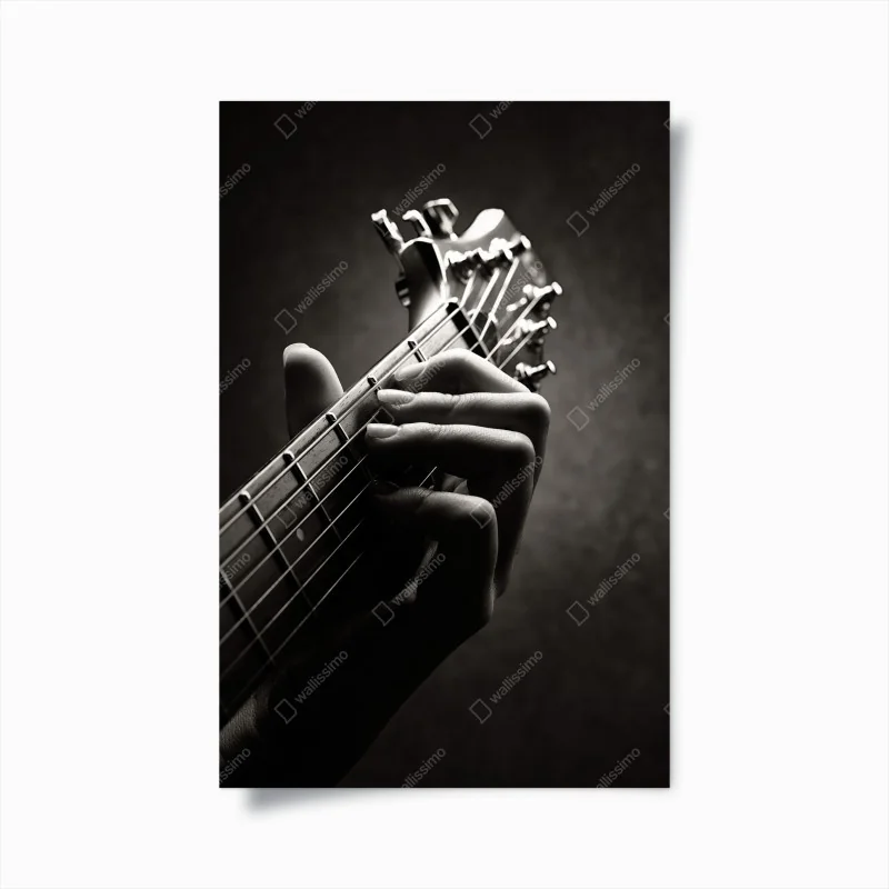Póster melodía en las cuerdas: detalle de mano guitarrista