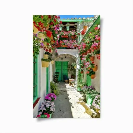Póster patio floral con geranios y macetas – Pixers®