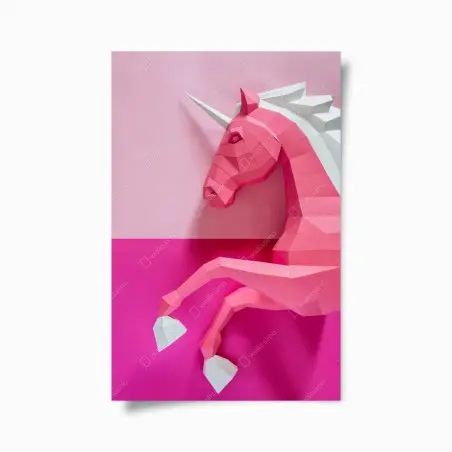 Póster unicornio geométrico rosa sobre fondo bicolor – Pixers®