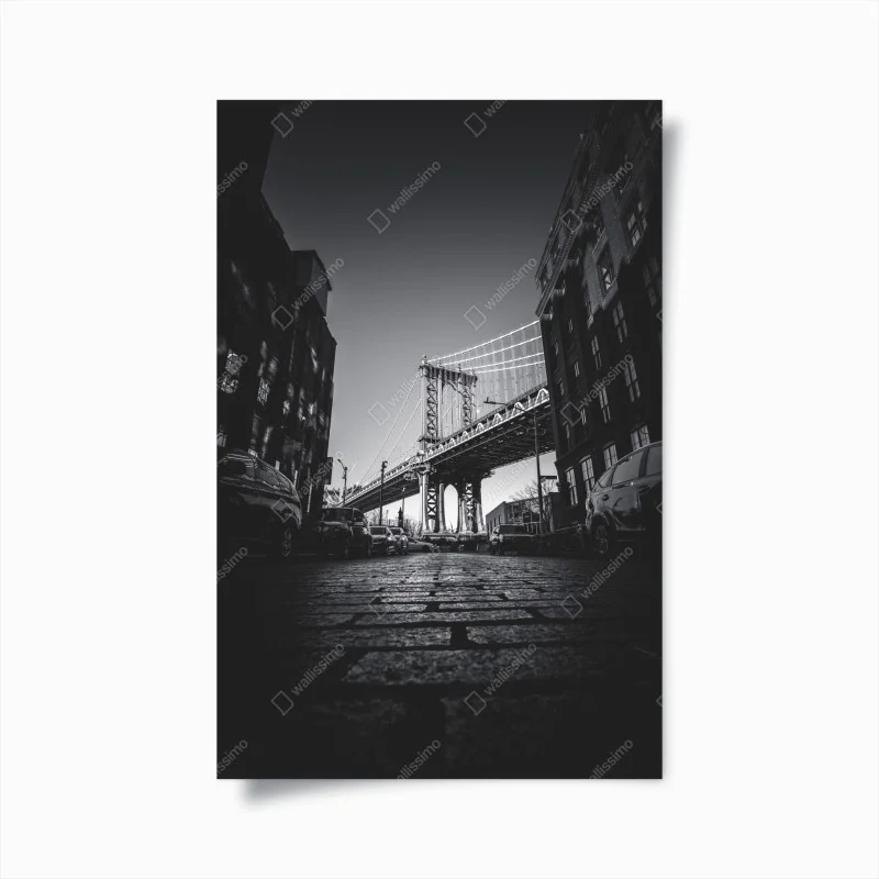 Póster vista icónica del puente de Manhattan en blanco y negro