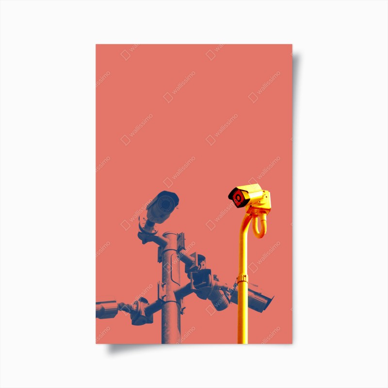 Póster contraste urbano: cámaras en color pop