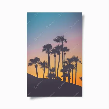 Póster palmeras en silueta sobre cielo degradado al atardecer – Pixers®