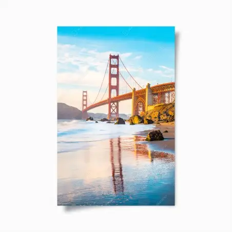 Póster panorámica dorada del Golden Gate desde Baker Beach – Pixers®