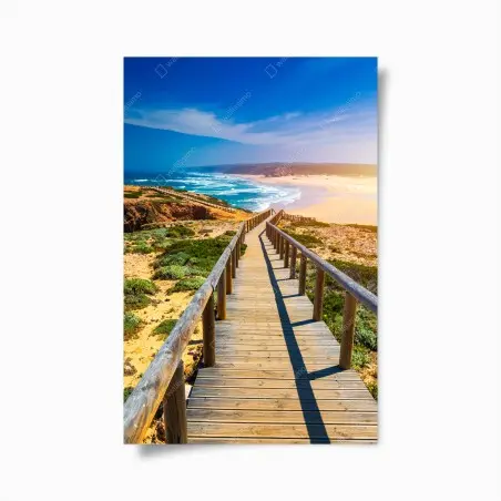 Póster amanecer en Praia da Bordeira: pasarela hacia el mar – Pixers®