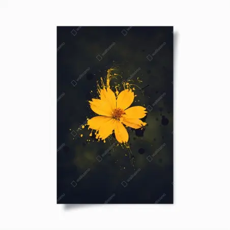 Póster flor amarilla con efecto salpicado sobre fondo oscuro – Pixers®
