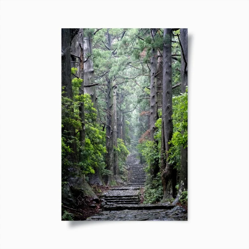 Póster sendero de piedra en bosque milenario