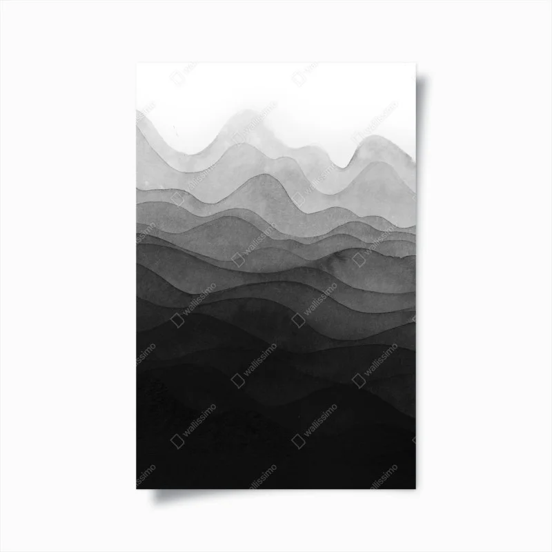 Póster paisaje montañoso en capas de tinta negra