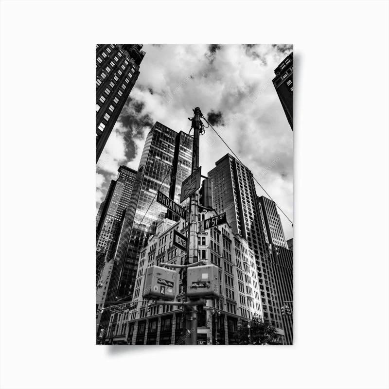Póster perspectiva vertical de Broadway en blanco y negro