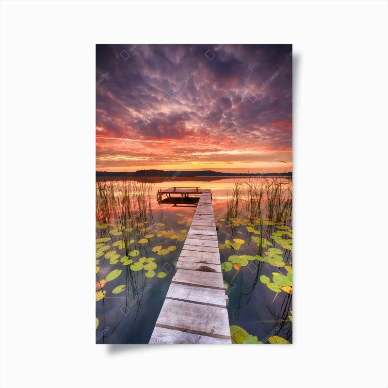Póster amanecer en el muelle del lago
