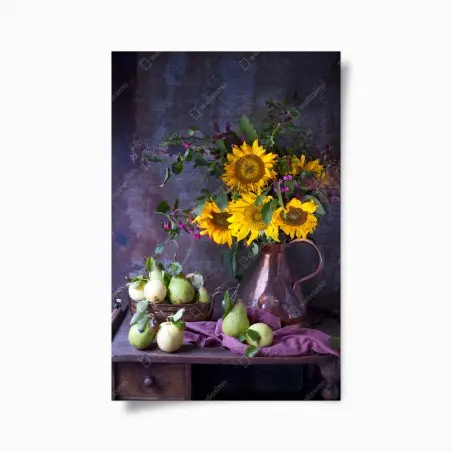 Póster bodegón otoñal con girasoles y peras – Pixers®