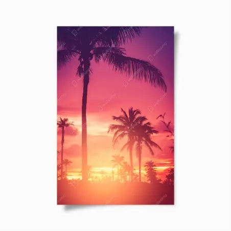 Póster atardecer tropical entre palmeras – Pixers®