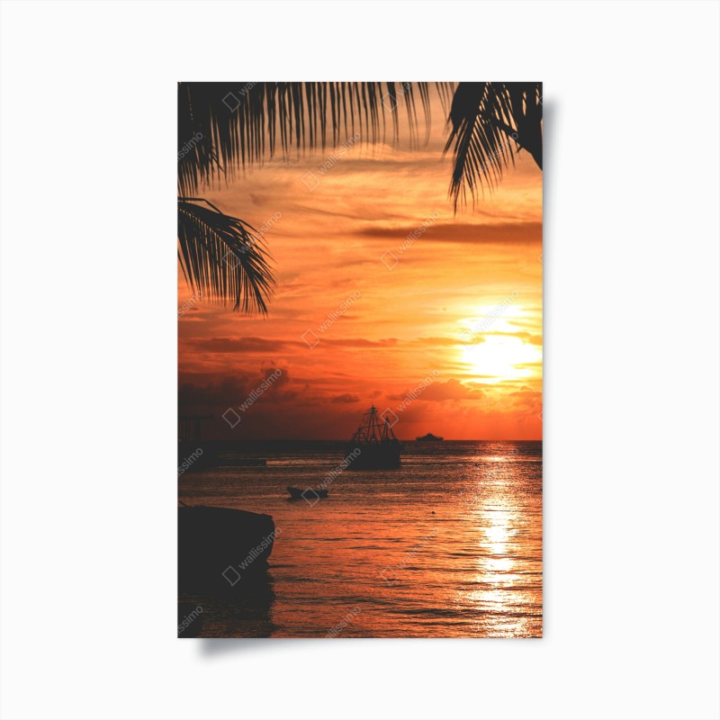 Póster puesta de sol tropical sobre el mar