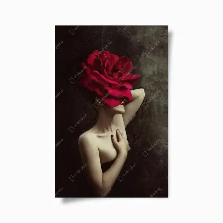 Póster mujer con rosa roja gigante – Pixers®