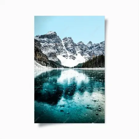 Póster paisaje invernal de montañas y lago turquesa – Pixers®