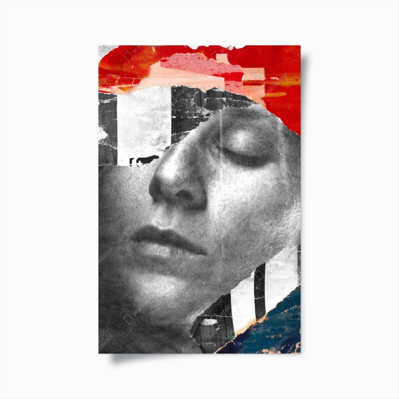 Póster rostro en calma: collage texturizado