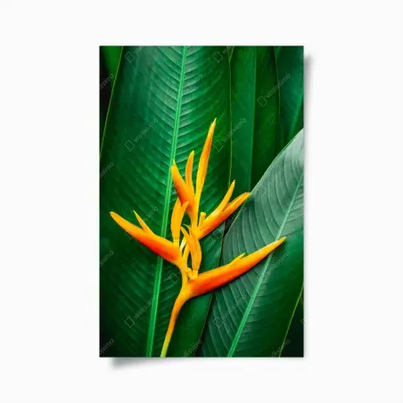 Póster flor tropical vibrante sobre follaje verde – Pixers®