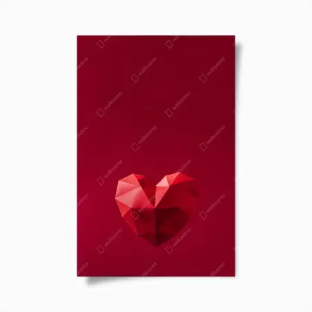 Póster corazón geométrico en relieve sobre fondo rojo – Pixers®