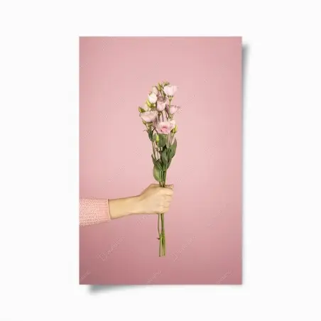 Póster ramo rosa minimalista en fondo rosa – Pixers®