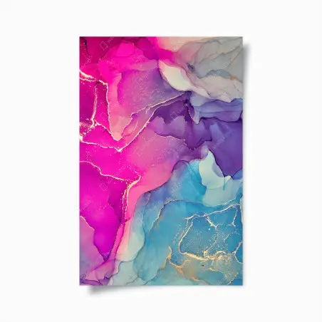 Póster paisaje abstracto en tinta al alcohol fucsia y turquesa – Pixers®