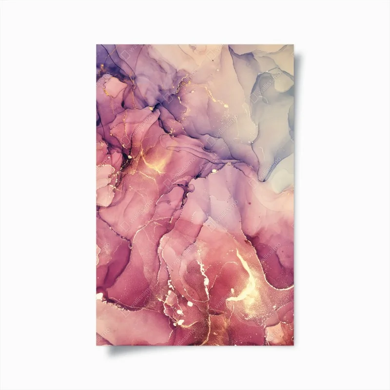 Póster mármol fluido en tinta alcohol rosa y dorado