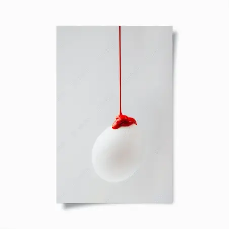 Póster gota roja sobre huevo blanco minimalista – Pixers®