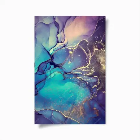 Póster arte abstracto en tinta de alcohol azul y dorado – Pixers®