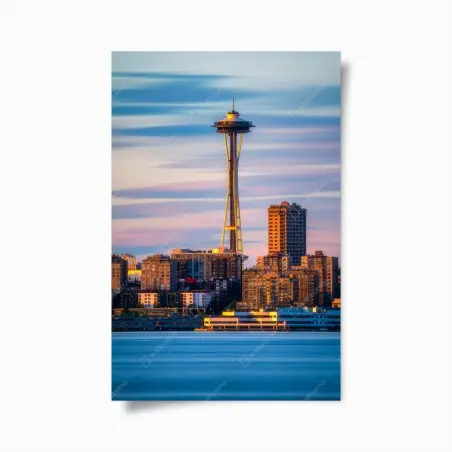 Póster atardecer en Seattle con Space Needle – Pixers®