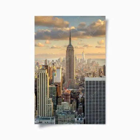 Póster puesta de sol sobre Manhattan, vista aérea de Nueva York – Pixers®