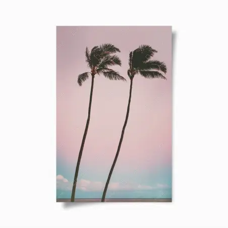 Póster escena tropical minimalista en tonos rosa – Pixers®