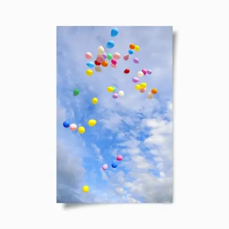 Póster lluvia de globos sobre cielo azul – Pixers®