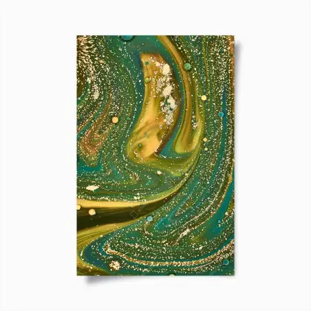 Póster paisaje fluido verde y dorado con textura iridiscente – Pixers®