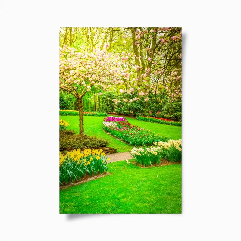 Póster jardín primaveral en flor