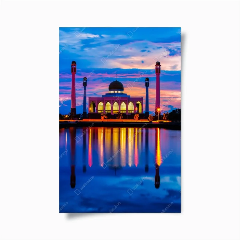 Póster mezquita central de Songkhla al atardecer
