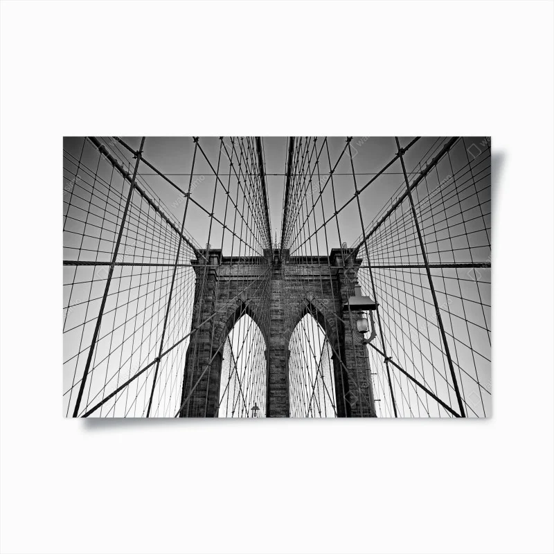 Póster perspectiva arquitectónica del puente de Brooklyn en blanco y negro