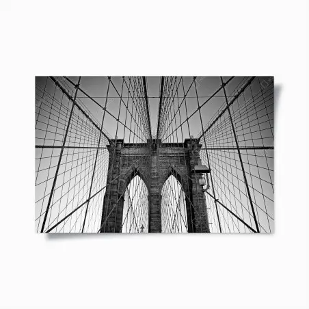 Póster perspectiva arquitectónica del puente de Brooklyn en blanco y negro – Pixers®