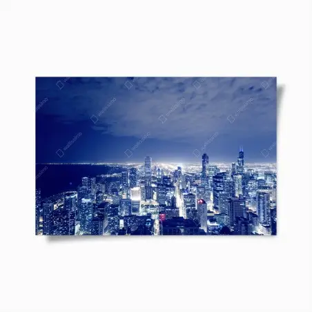 Póster panorama nocturno de Chicago iluminado – Pixers®