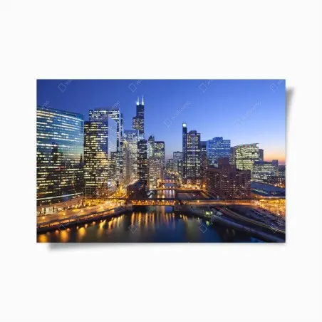 Póster panorama nocturno de Chicago – Pixers®