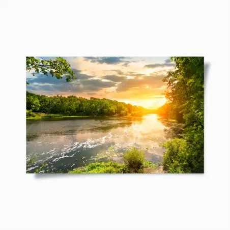 Póster puesta de sol sobre el río sereno – Pixers®
