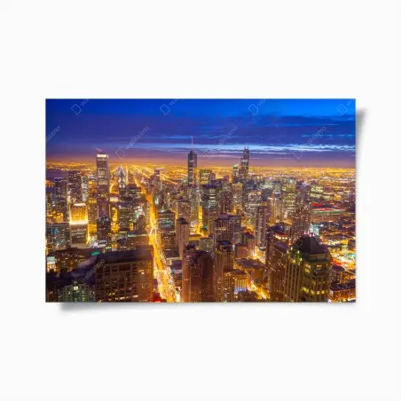 Póster panorama nocturno de Chicago – Pixers®