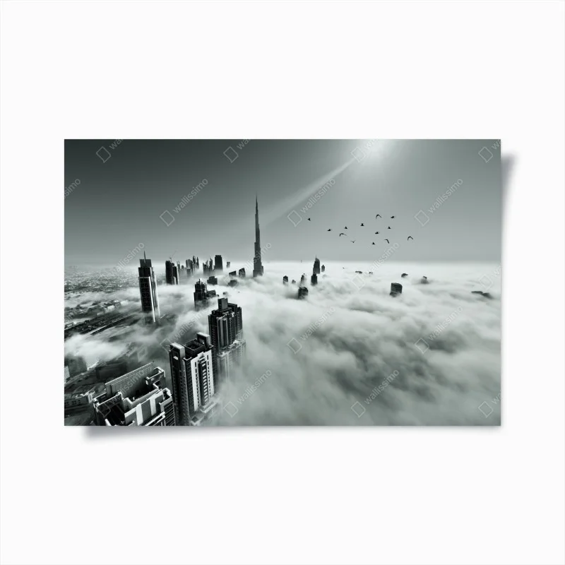Póster rascacielos de Dubai entre las nubes