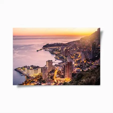 Póster panorámica costera urbana al atardecer – Pixers®