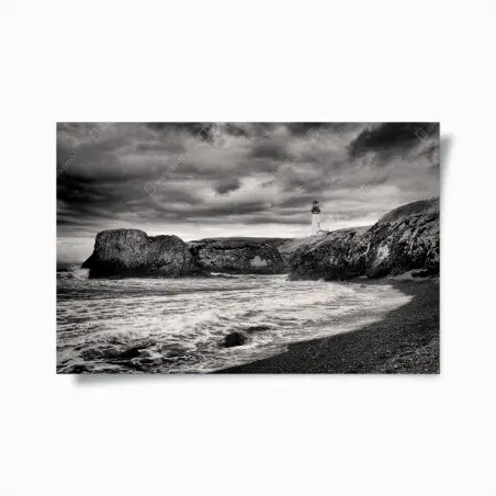 Póster impresión en blanco y negro del faro de Yaquina Bay – Pixers®