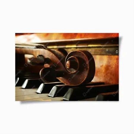 Póster contrastes musicales: detalle de violín sobre piano – Pixers®