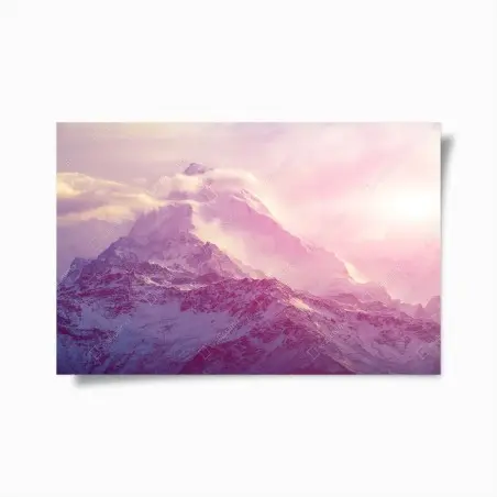Póster montaña rosa al amanecer en tonos pastel – Pixers®
