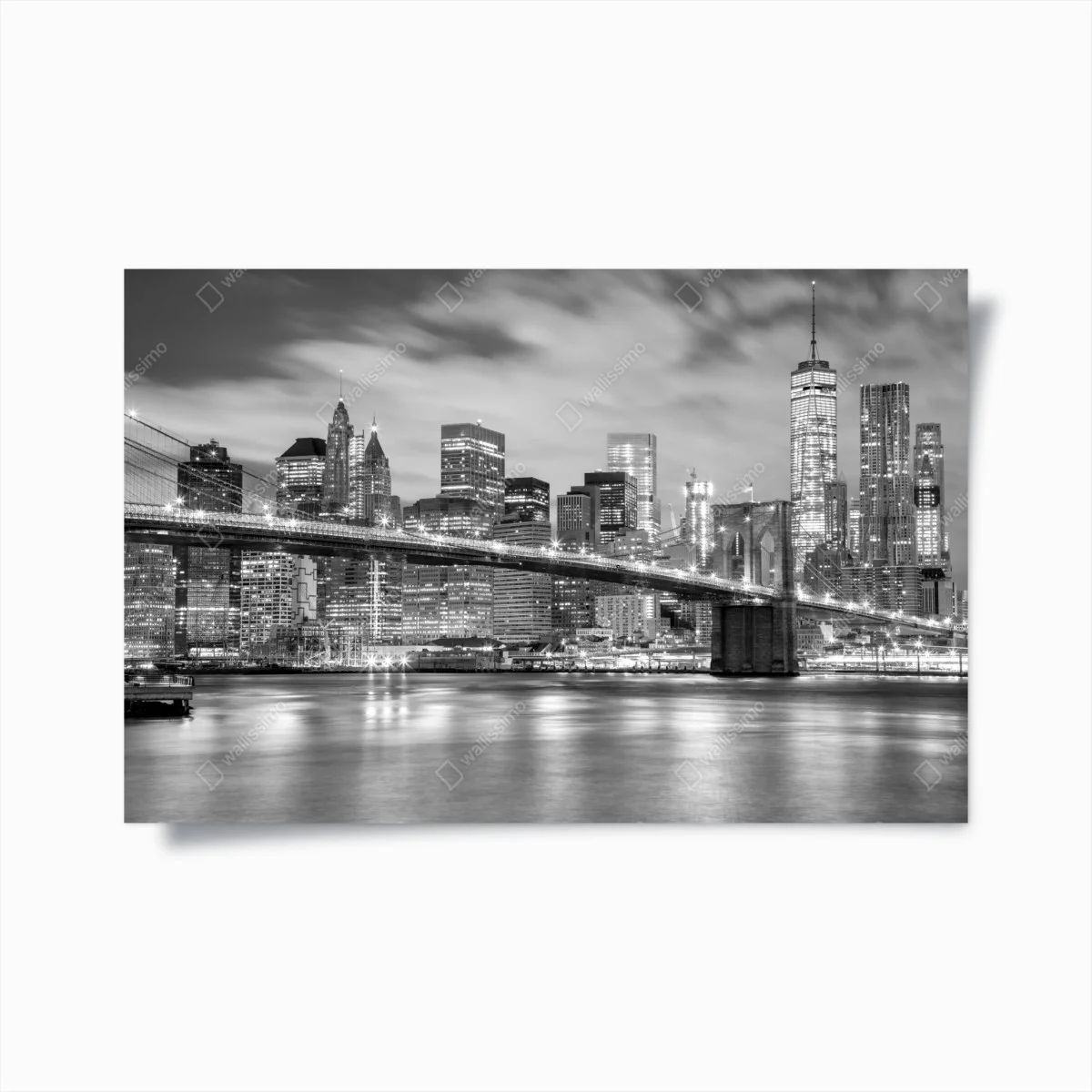 Póster Manhattan nocturna en blanco y negro: puente y rascacielos – Pixers® Póster Manhattan nocturna en blanco y negro: puente y rascacielos – Pixers®